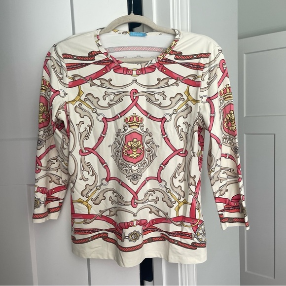 J. McLaughlin Ivory Red Catalina Stretchy Top - Picture 1 of 4
